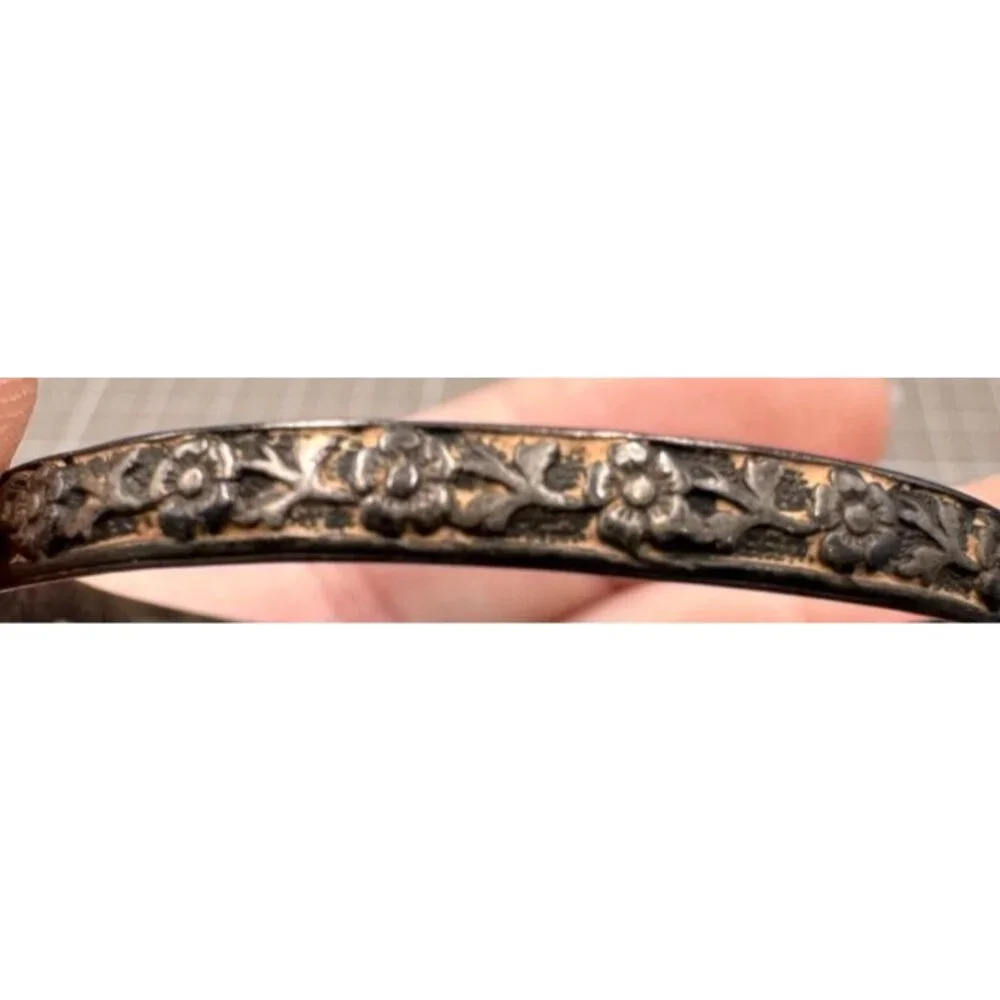 Antique Miniature Childs Silver Plated Floral Bangle Bracelet